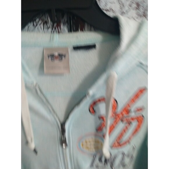 Harley-Davidson Rhinestone Hooded Jacket Blue Medium Motorcycle Y2K - Picture 5 of 15